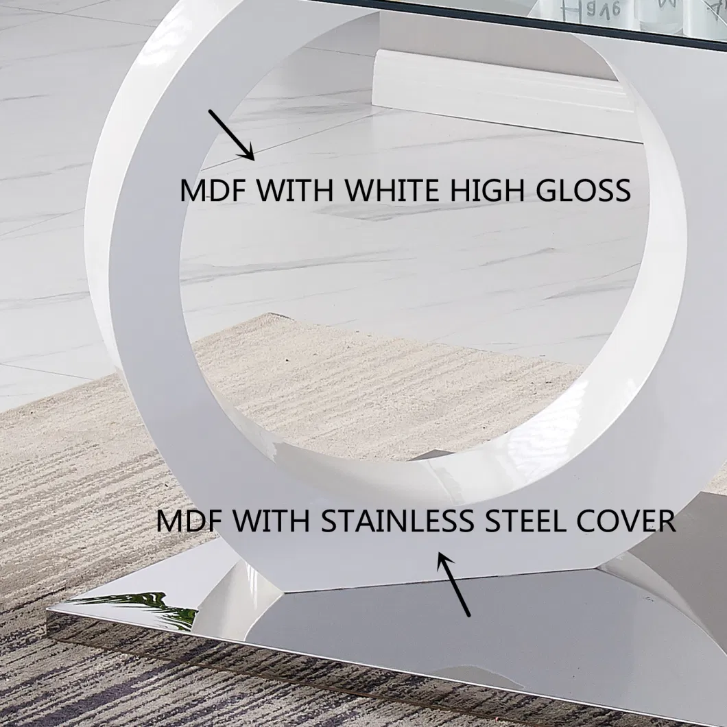 Wholesale MDF with Glass Stainless Steel Cover White Dining Table Basic Customization