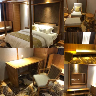 Foshan Factory Maßgeschneiderte moderne kommerzielle hölzerne Hotelschlafzimmer-Wohnzimmer-Rattanmöbel für 5-Sterne-Hotel-Resort-Villa-Apartment-Möbel