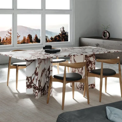 Newstar Minimalistischer Luxus-Wohnmöbel-Marmor-Esstisch, Restauranttisch, Calacatta-Gold-Esstisch